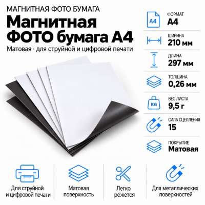 Магнитная ФОТО бумага А4*0,26 матовая В Нижнем Новгороде