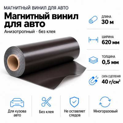 Магнитный винил для авто (анизотропный), 30м*620*0,5мм  В Нижнем Новгороде
